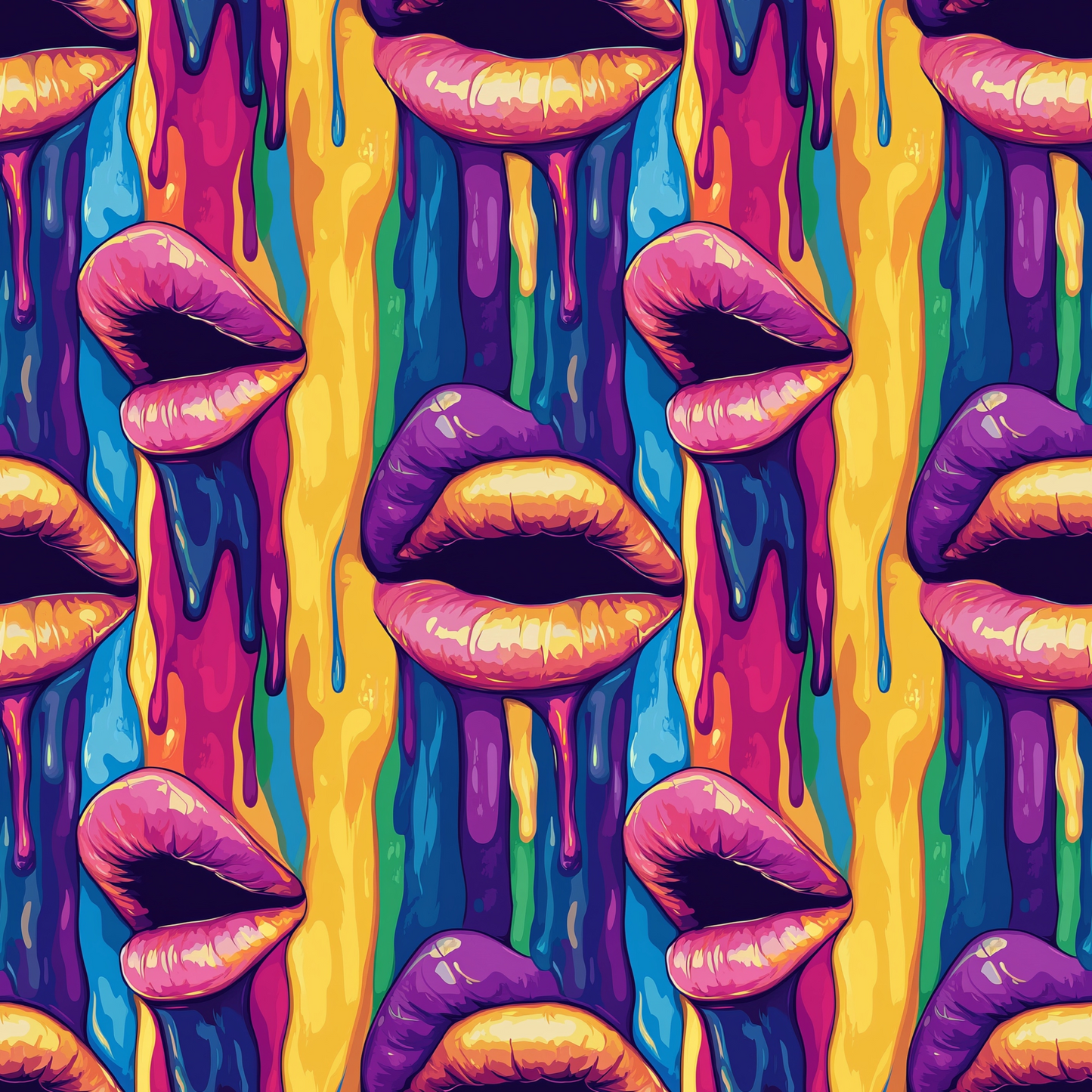 Rainbow Dripping Lips Art Pattern 8 Quilting Cotton Fabric