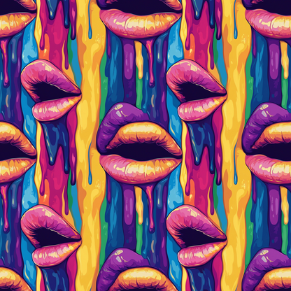 Rainbow Dripping Lips Art Pattern 8 Quilting Cotton Fabric