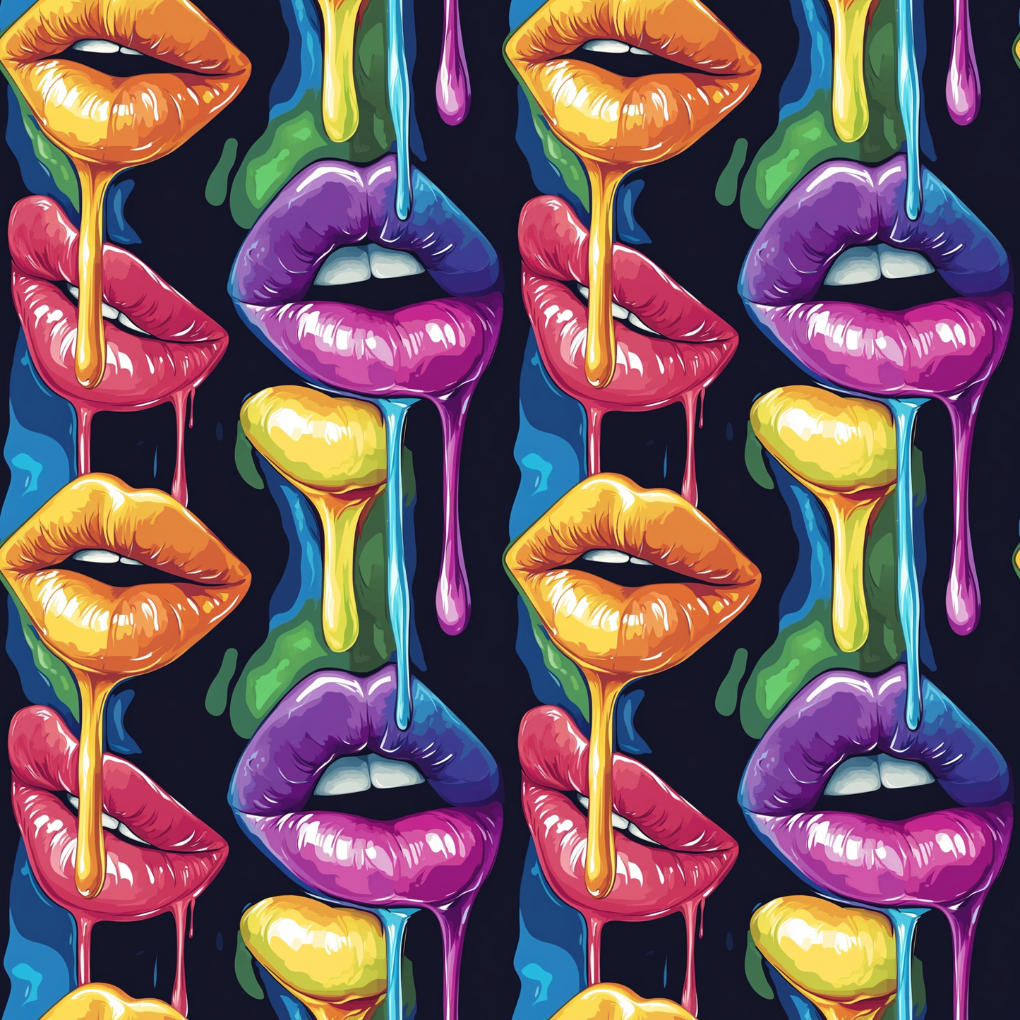 Rainbow Dripping Lips Art Pattern 9 Quilting Cotton Fabric