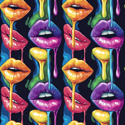 Rainbow Dripping Lips Art Pattern 9 Quilting Cotton Fabric