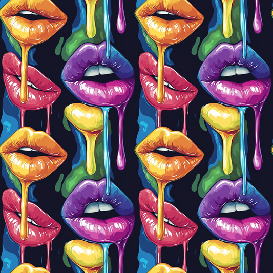 Rainbow Dripping Lips Art Pattern 9 Quilting Cotton Fabric