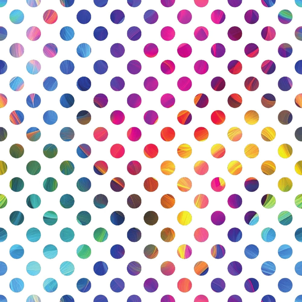 rainbow dots, polka dots, circular pattern, geometric design, vibrant colors, multicolored circles, blue, purple, pink, orange, yellow, green, teal, magenta, gradient effects, ombre circles, quilting cotton, fabric panel, bright pattern, colorful dots, contemporary design, modern geometric