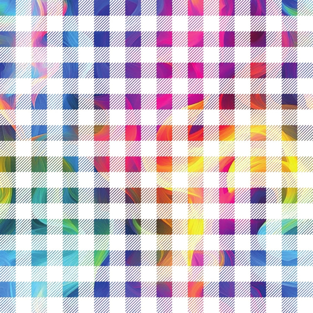 rainbow colors, smoke pattern, geometric squares, gradient effects, vibrant hues, purple, pink, blue, yellow, orange, green, turquoise, quilting cotton, fabric panel, color transition, abstract design, bright colors, multicolored, prismatic effect, cotton fabric