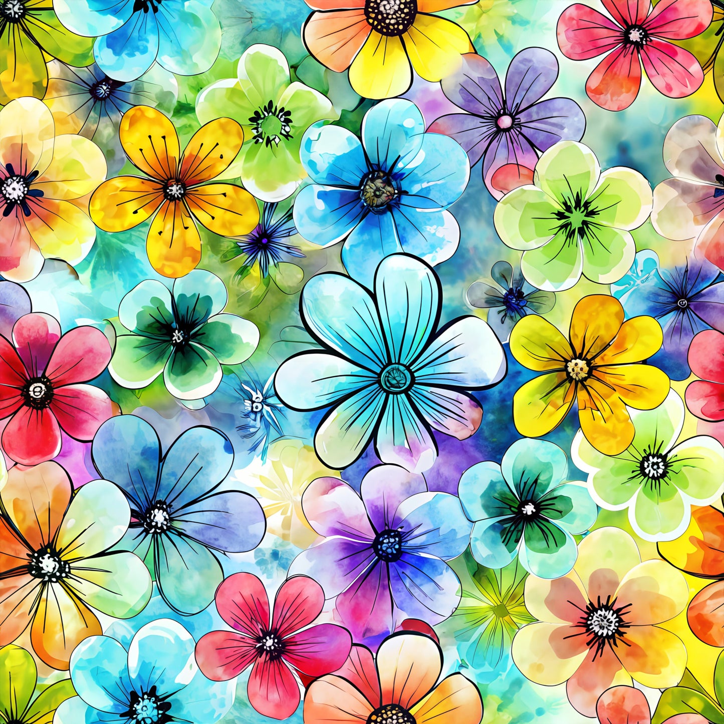 Rainbow of Flowers Pattern 1 Quilting Cotton Fabric