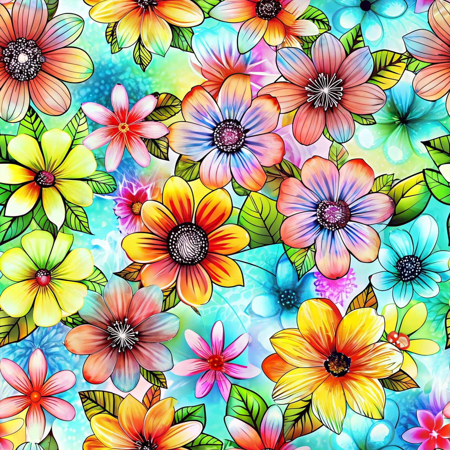 Rainbow of Flowers Pattern 2 Quilting Cotton Fabric