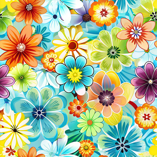 Rainbow of Flowers Pattern 3 Quilting Cotton Fabric