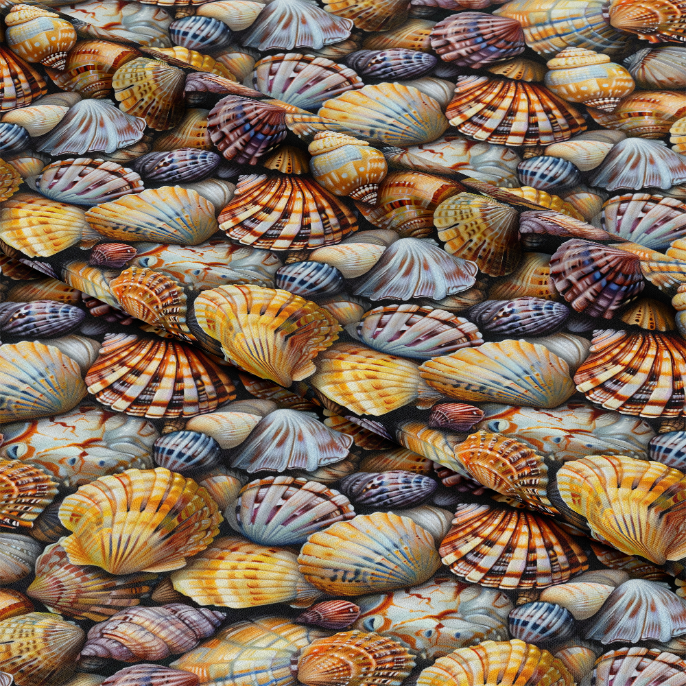 Realistic Sea Shells Quilting Cotton Fabric