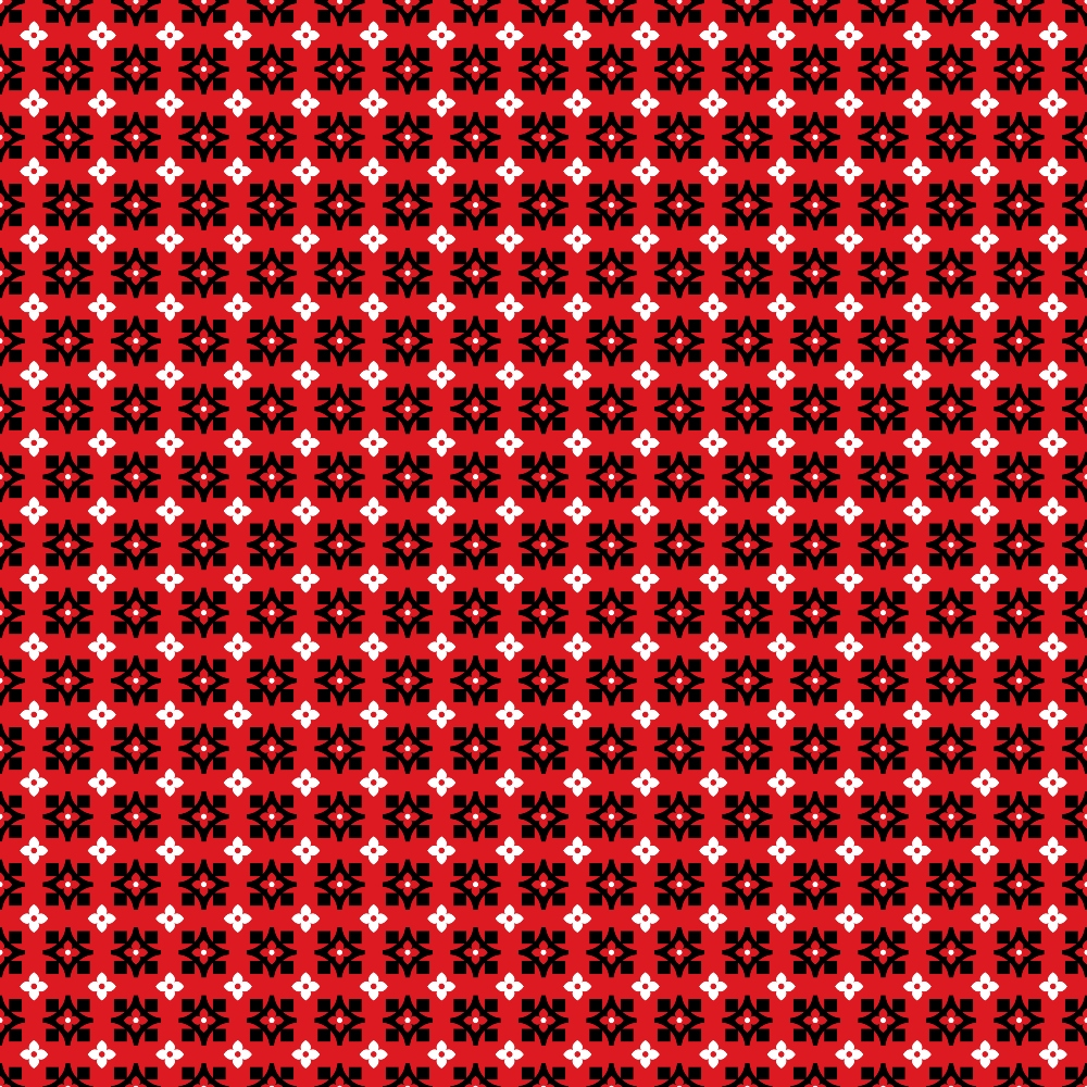 Red and black geometric pattern with repeating symmetrical shapes creating a star-like appearance across the image.