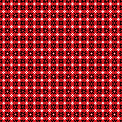 Red and black geometric pattern with repeating symmetrical shapes creating a star-like appearance across the image.