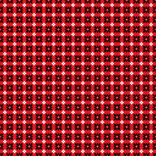 Red and black geometric pattern with repeating symmetrical shapes creating a star-like appearance across the image.