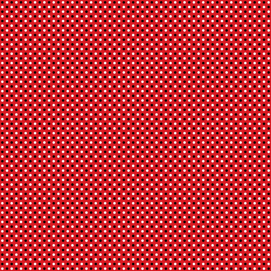 Red background with small, evenly spaced white polka dots in a grid pattern.