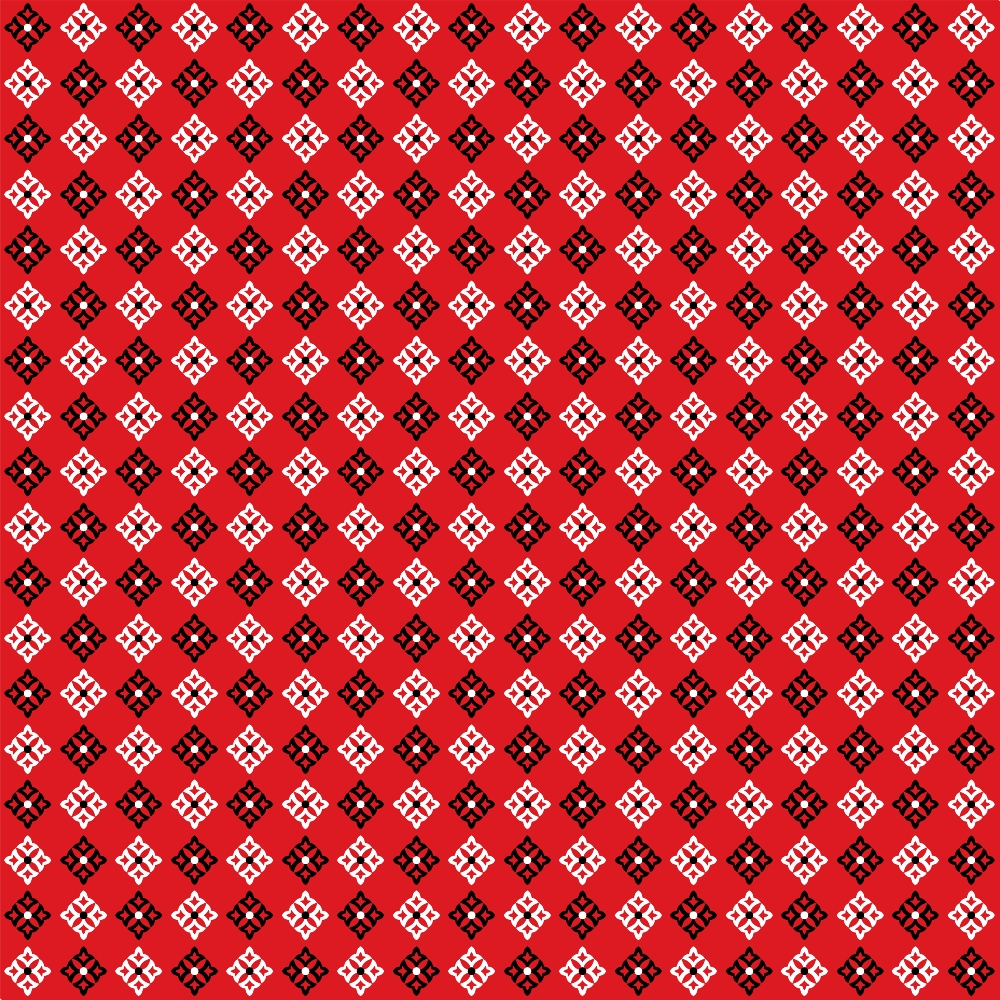 Red and black diagonal geometric pattern with small white crosses.