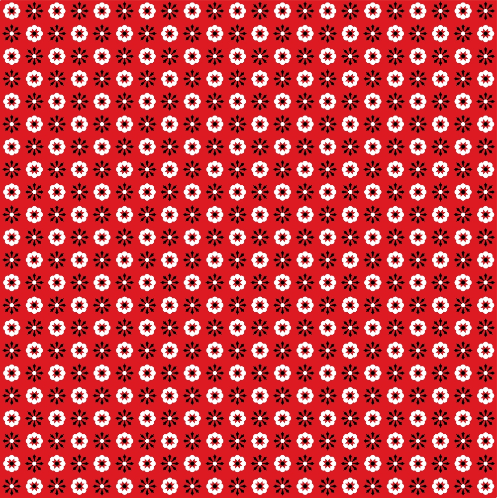 Red background with a repeating pattern of black and white star-like shapes arranged in a grid formation.