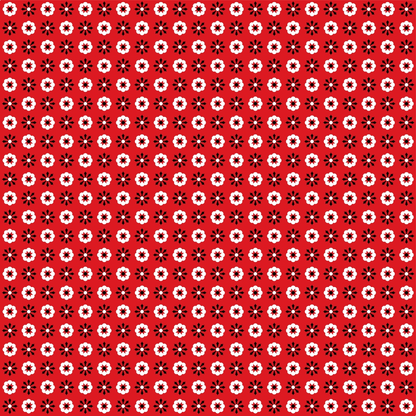 Red background with a repeating pattern of black and white star-like shapes arranged in a grid formation.