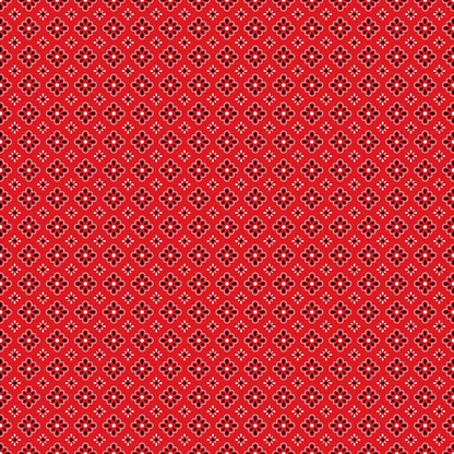 Red background with a repeating pattern of white geometric shapes forming a diamond lattice design.