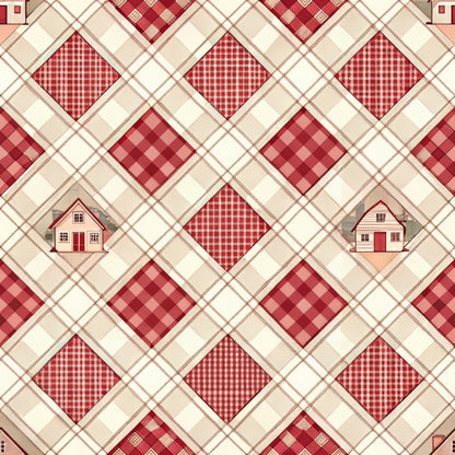 Red Farmhouse Pattern 1 Quilting Cotton Fabric