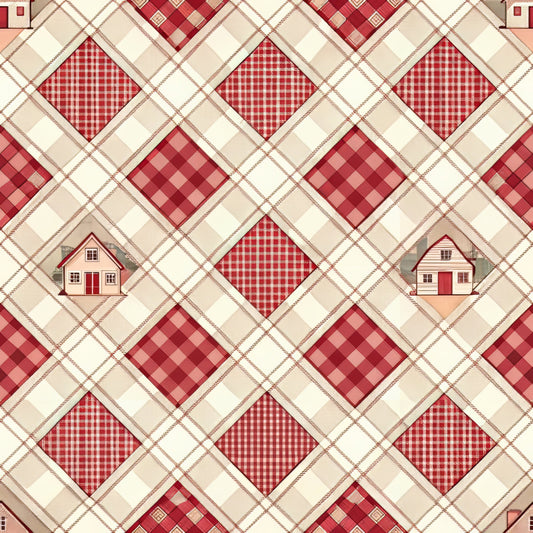 Red Farmhouse Pattern 1 Quilting Cotton Fabric