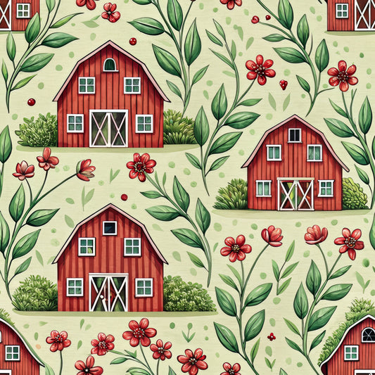 Red Farmhouse Pattern 11 Quilting Cotton Fabric