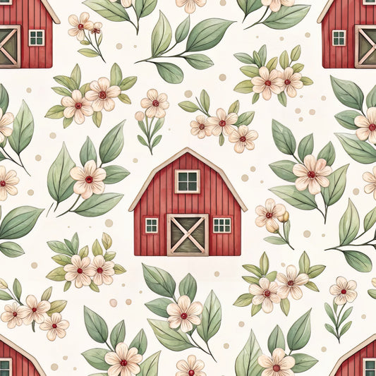 Red Farmhouse Pattern 14 Quilting Cotton Fabric