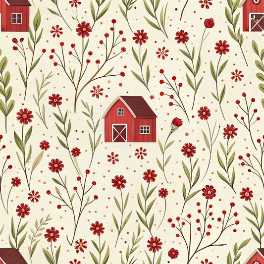 Red Farmhouse Pattern 2 Quilting Cotton Fabric