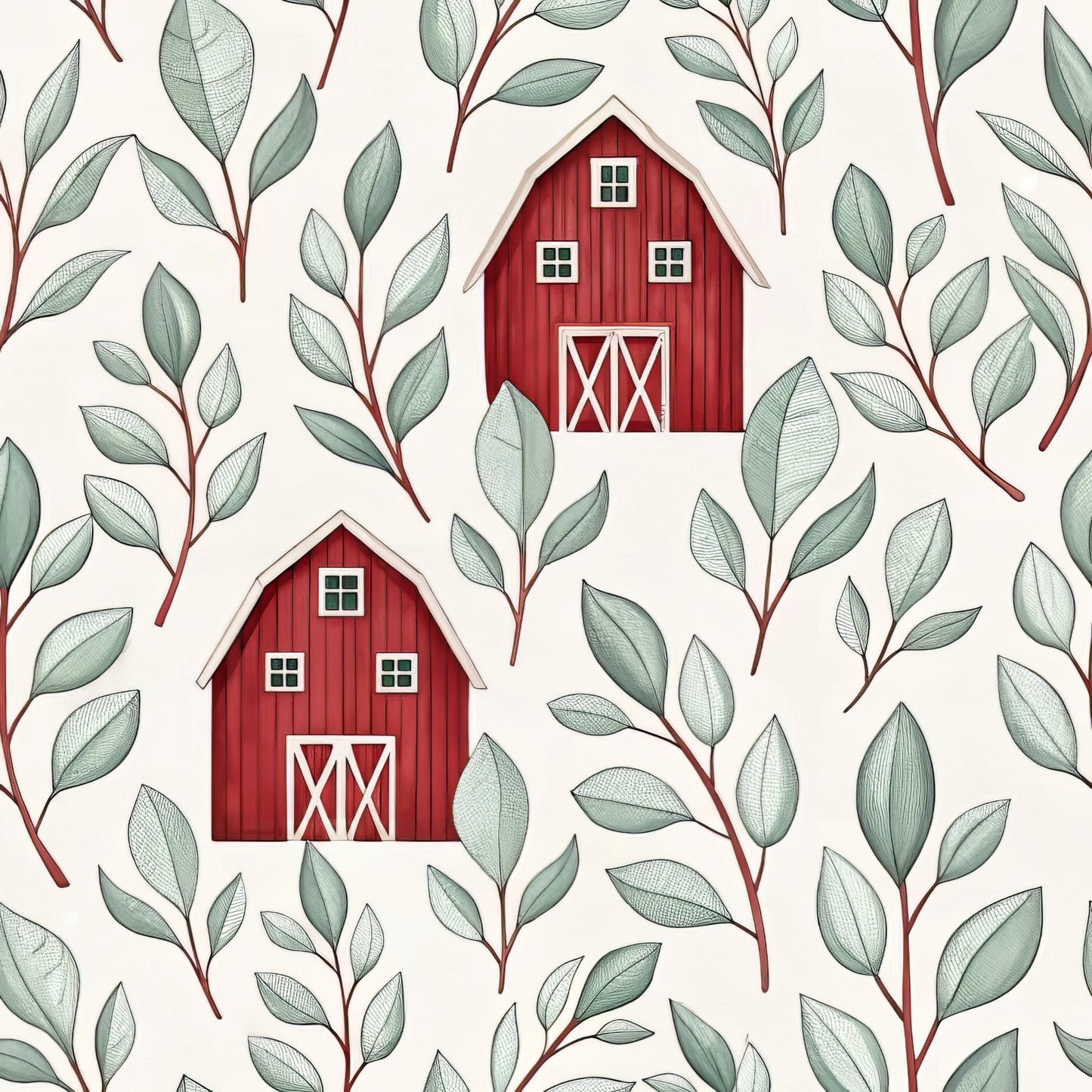 Red Farmhouse Pattern 5 Quilting Cotton Fabric