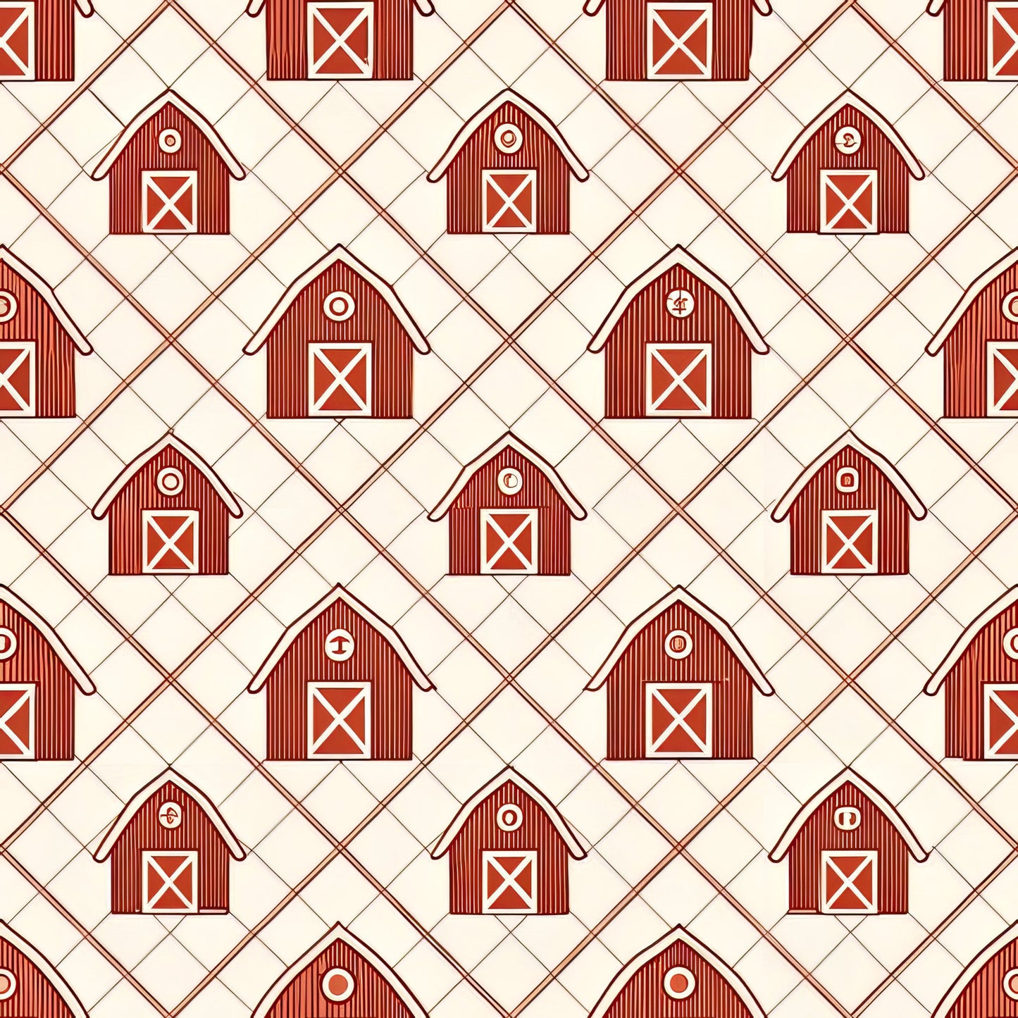 Red Farmhouse Pattern 6 Quilting Cotton Fabric