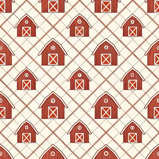Red Farmhouse Pattern 6 Quilting Cotton Fabric