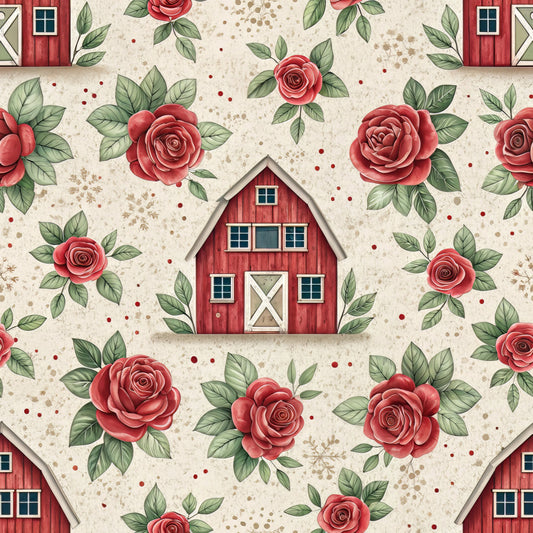 Red Farmhouse Pattern 8 Quilting Cotton Fabric