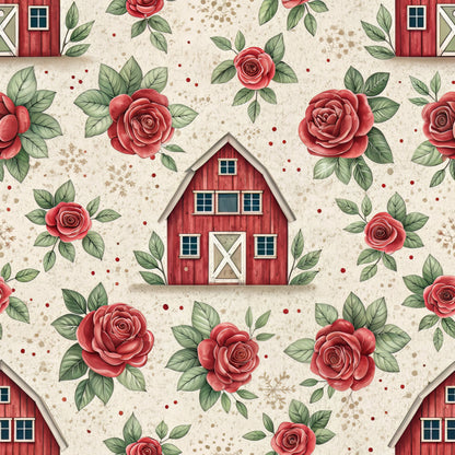 Red Farmhouse Pattern 8 Quilting Cotton Fabric