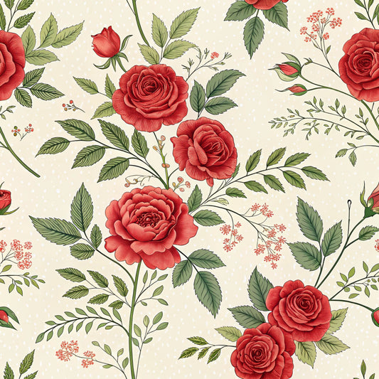 Red Roses and Bees Pattern 1 Quilting Cotton Fabric