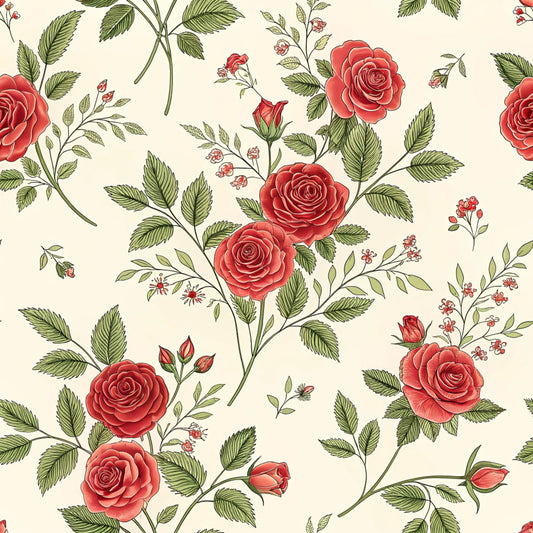 Red Roses and Bees Pattern 12 Quilting Cotton Fabric