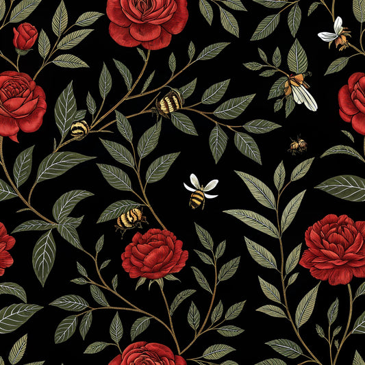 Red Roses and Bees Pattern 13 Quilting Cotton Fabric