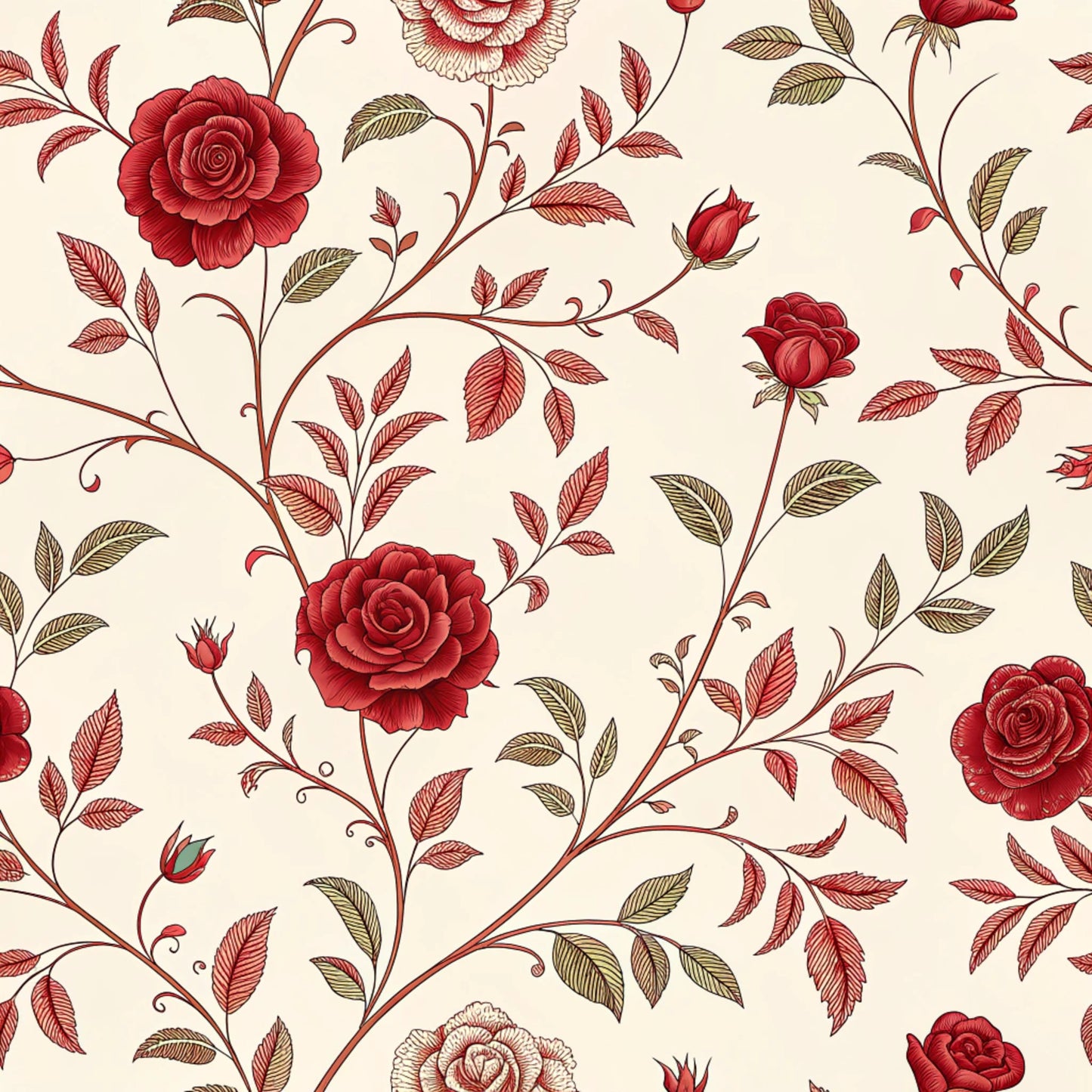 Red Roses and Bees Pattern 14 Quilting Cotton Fabric