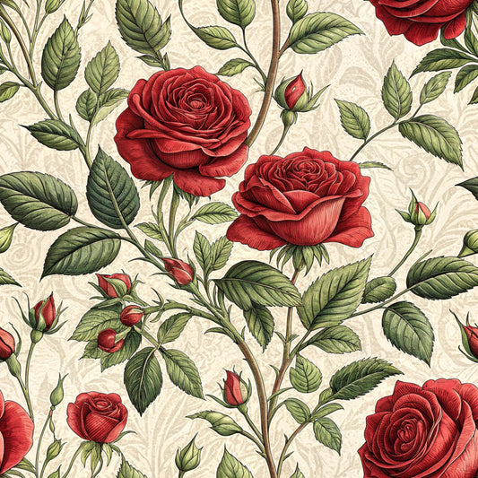 Red Roses and Bees Pattern 16 Quilting Cotton Fabric