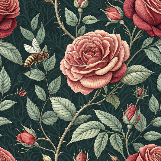 Red Roses and Bees Pattern 2 Quilting Cotton Fabric