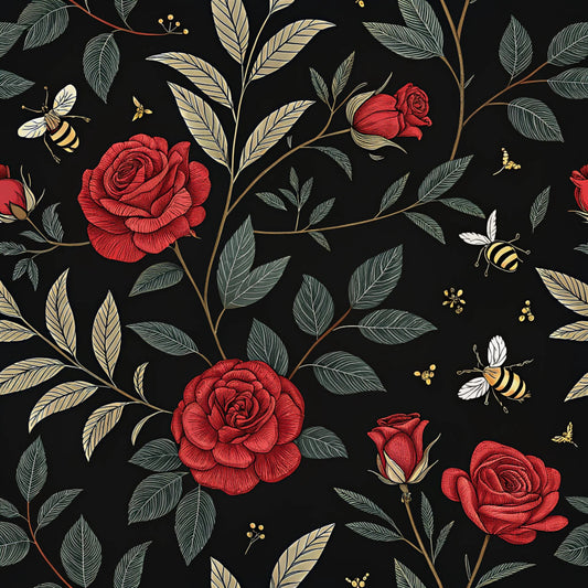 Red Roses and Bees Pattern 21 Quilting Cotton Fabric