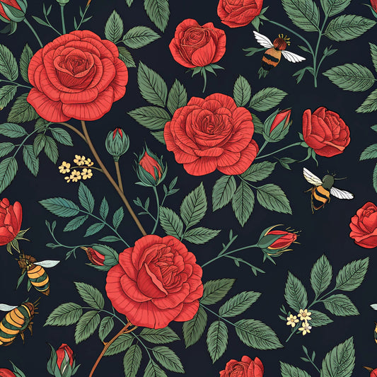 Red Roses and Bees Pattern 3 Quilting Cotton Fabric