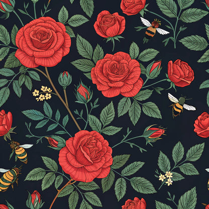 Red Roses and Bees Pattern 3 Quilting Cotton Fabric