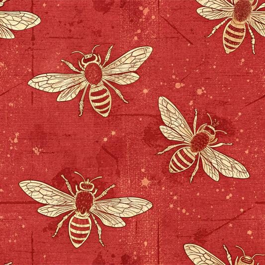 Red Roses and Bees Pattern 9 Quilting Cotton Fabric