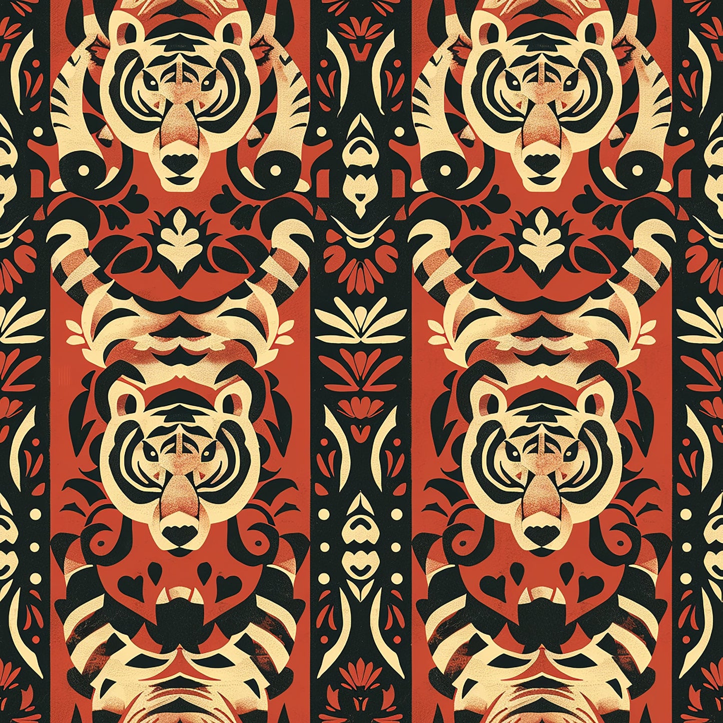 Red Tiger Pattern 4 Quilting Cotton Fabric