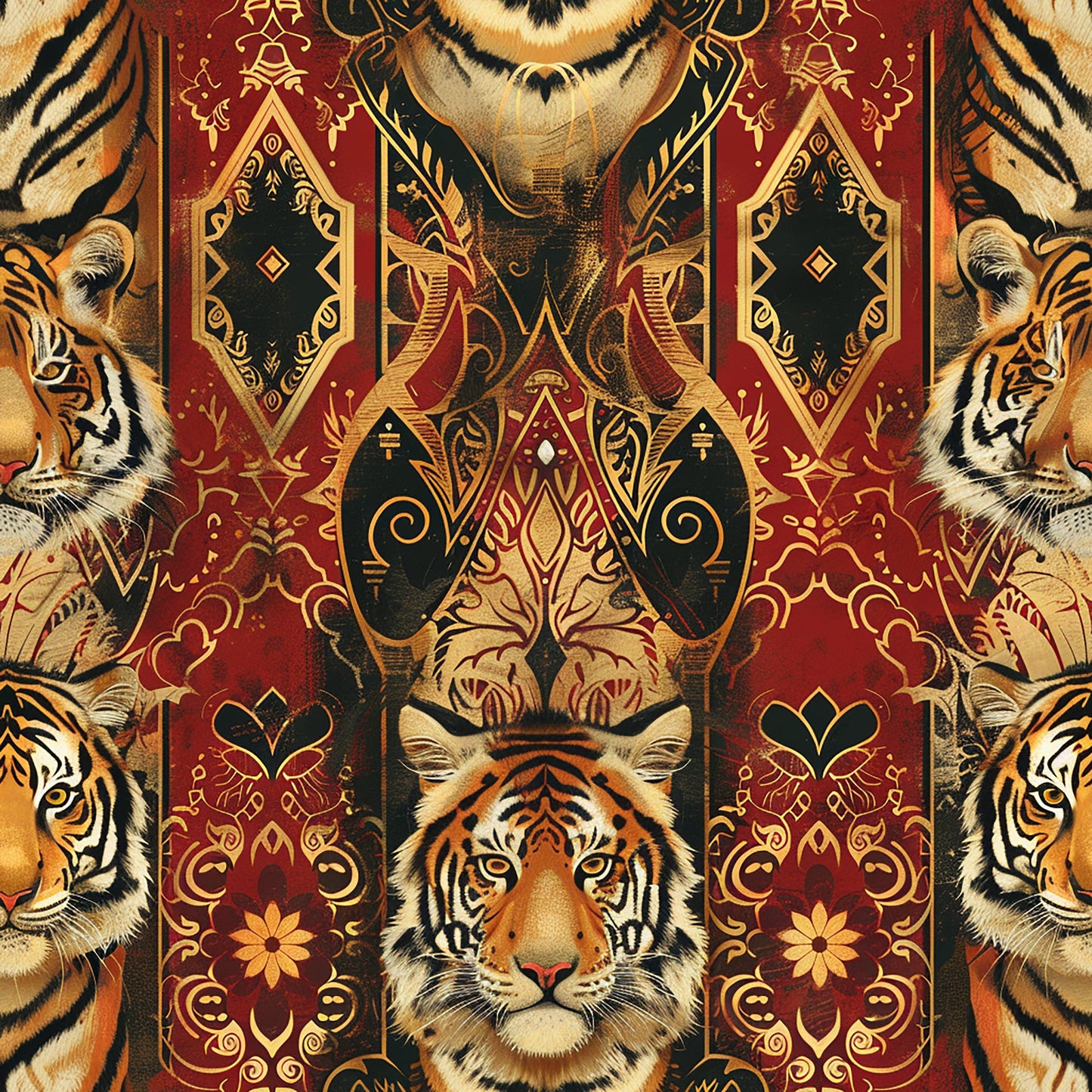 Red Tiger Pattern 5 Quilting Cotton Fabric