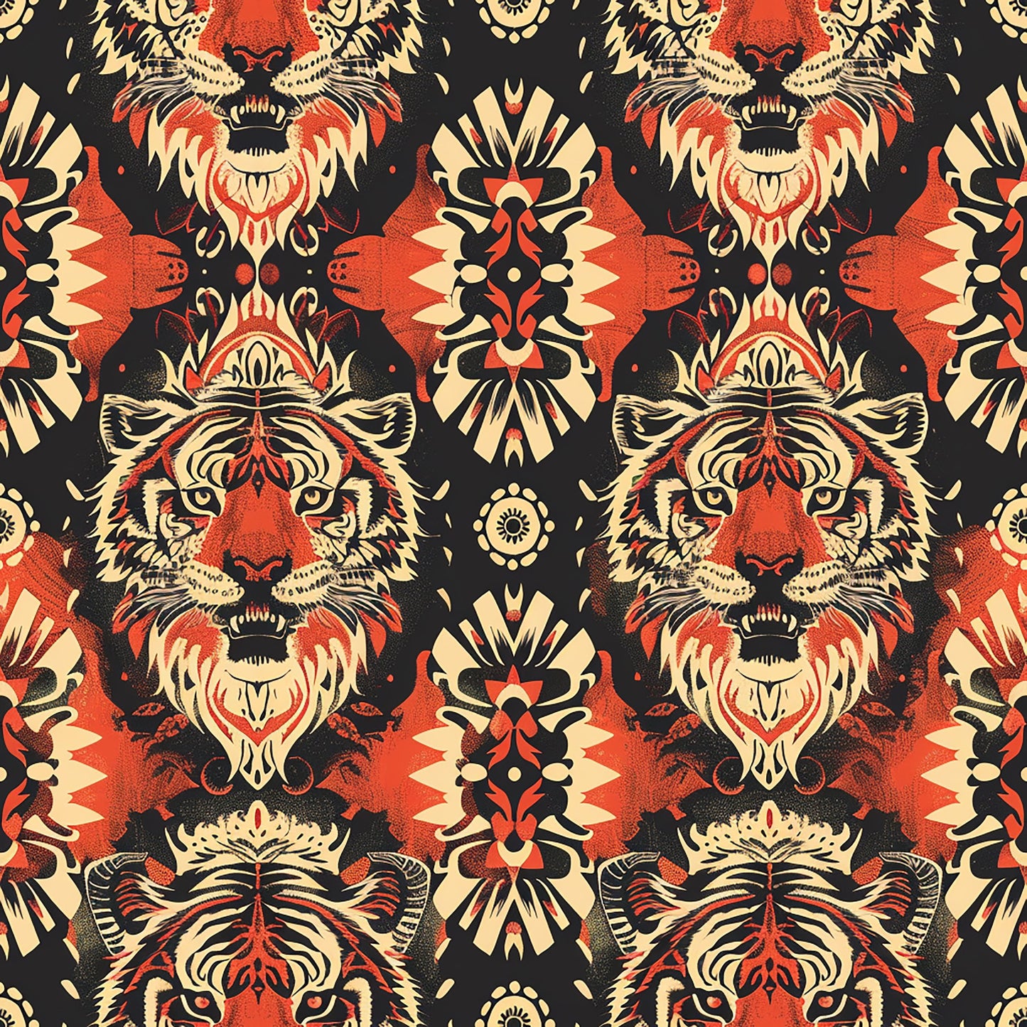 Red Tiger Pattern 7 Quilting Cotton Fabric