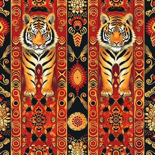 Red Tiger Pattern 8 Quilting Cotton Fabric