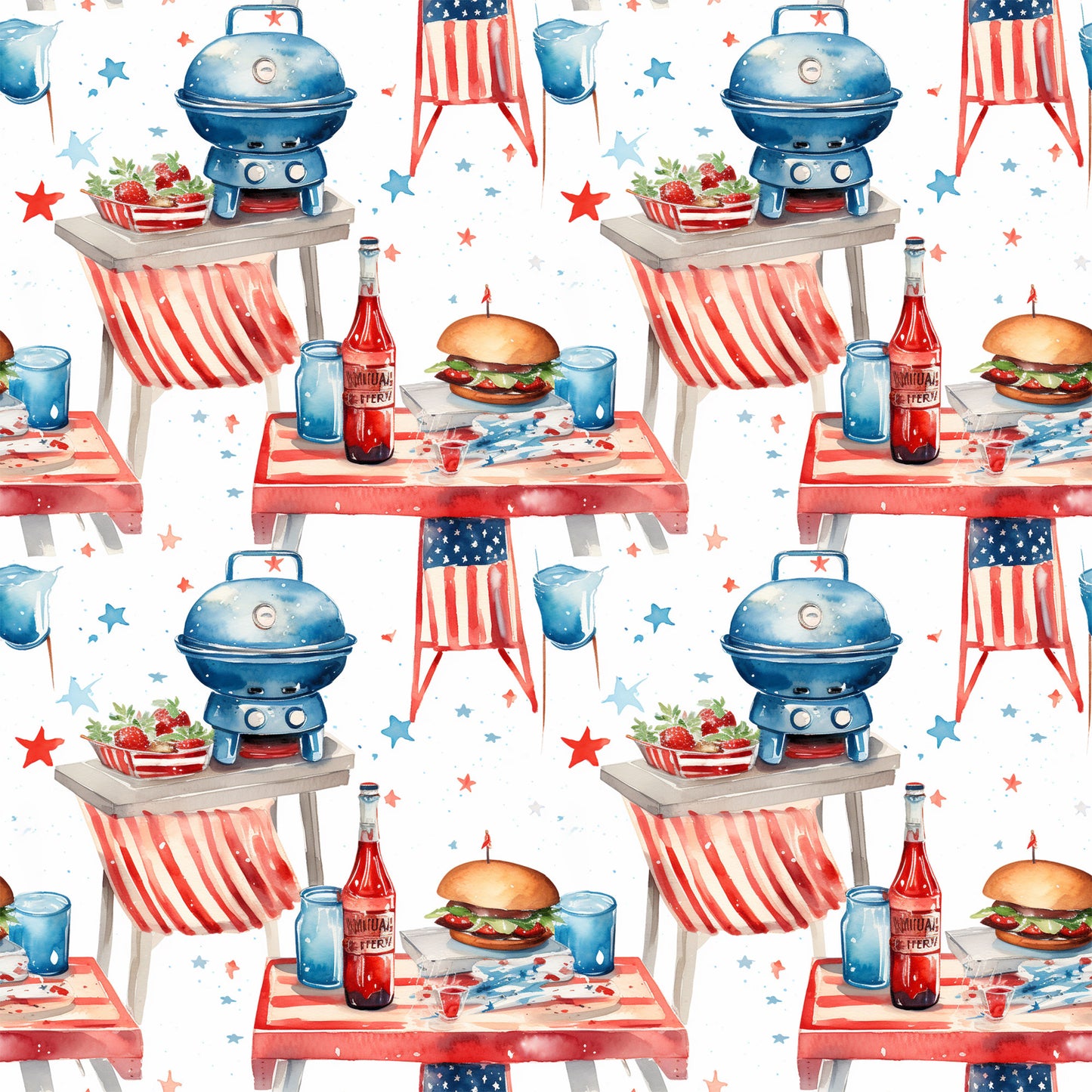 Red White and BBQ Pattern 10 Quilting Cotton Fabric