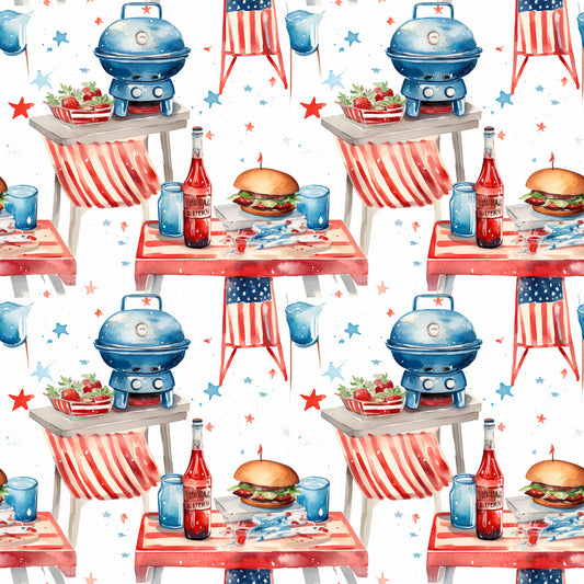 Red White and BBQ Pattern 10 Quilting Cotton Fabric