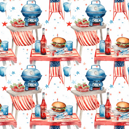 Red White and BBQ Pattern 10 Quilting Cotton Fabric