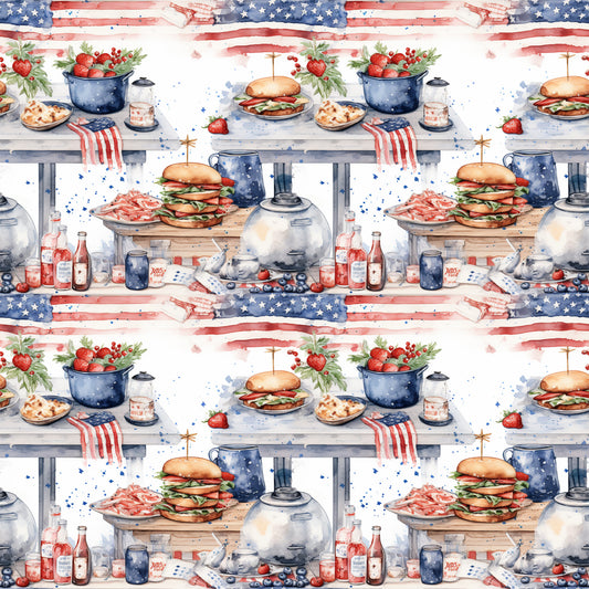 Red White and BBQ Pattern 11 Quilting Cotton Fabric