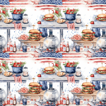 Red White and BBQ Pattern 11 Quilting Cotton Fabric