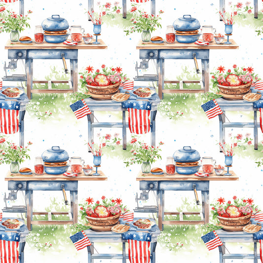Red White and BBQ Pattern 12 Quilting Cotton Fabric