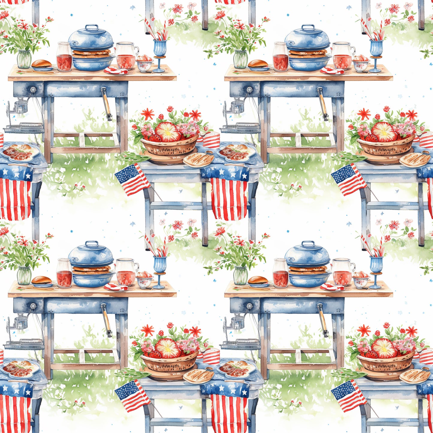 Red White and BBQ Pattern 12 Quilting Cotton Fabric